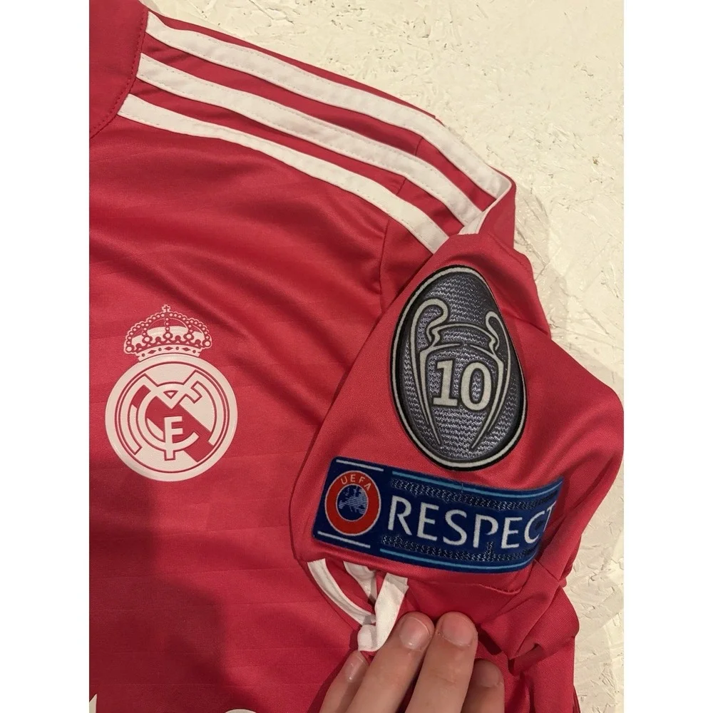 adidas Real Madrid Gareth Bale Pink Long Sleeve Soccer Jersey‎ Patch Mens M